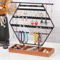 Jewelry Display Organizer Earring Holder with Wooden Tray for Dresser Decor. 