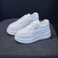2024 Spring New Korean Version Ins Tide Little White Shoes School Girls Board Shoes Thick-soled Heightened Flatwood Casual Shoes HB71. 