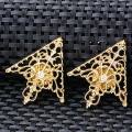 1Pair Brooch Retro Hollow Pattern Shirt Triangle Metal Collar Pins Clothes Accessory. 