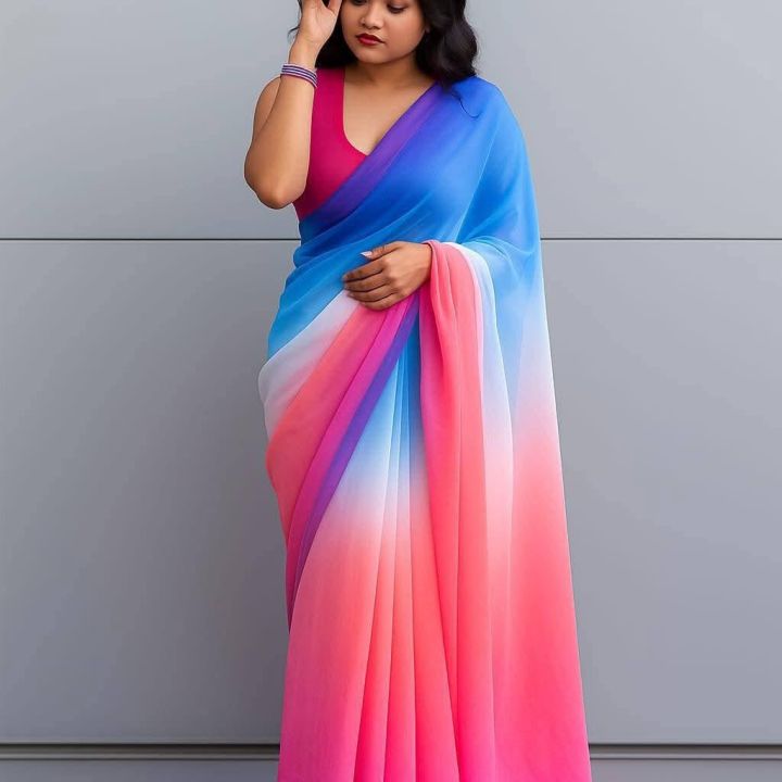 Trendy and Fashionable Georgette Digital Printed Rainbow Saree . saree with unstitched Blouse  pcs for women