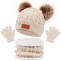 3PCS Cute Pompom Knitted Hats Winter Baby Hat Scarf Gloves Set Solid Color Toddler Bonnet Outdoor Warm Infant Accessories 1-5Y.