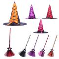 Toddler Witch Costume Fairytale Fancy Witch Dress Up For Girls Wizard Witch Hat Broom For Role-Play Cosplay Costume Party Theme. 