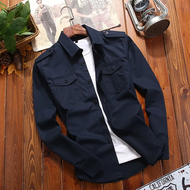 New Men Causal Shirts Cargo Tactical Military Slim Fit Shirt Men's  Sportswear Solid Color Shirts Outerwear Sports Tops Windproof