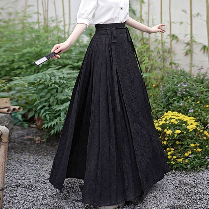 New%20Chinese%20Style%20Jacquard%20Horse-Face%20Skirt%20Improved%20Hanfu%20Women's%20Clothing%20Summer%20New%20Han%20Elements%20Daily%20Long%20Skirt%20Suit%20-%20Image%205