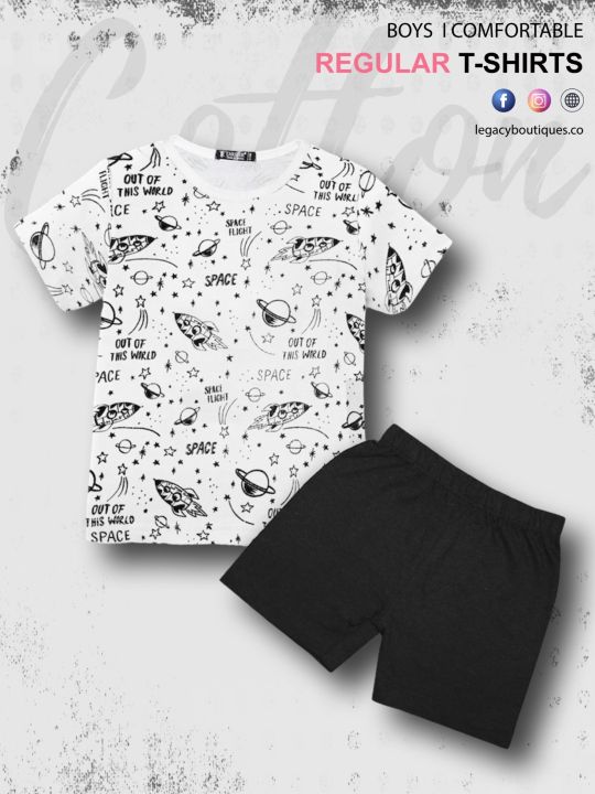 Galaxy Space Print Baby & Kids Super Comfy T-shirt Set
