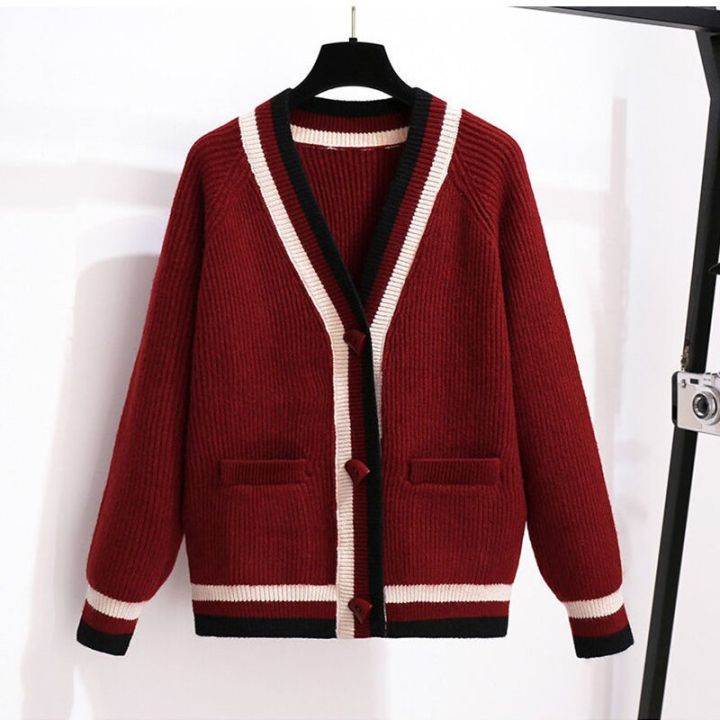 Female%20Sweater%20Coat%20Loose%20Western%20Style%20Button%20Stitching%20Striped%20Outer%20Wear%20Sweater%20Thick%20Cardigan%20Knitted%20Sweater%20For%20Women%20-%20Image%202