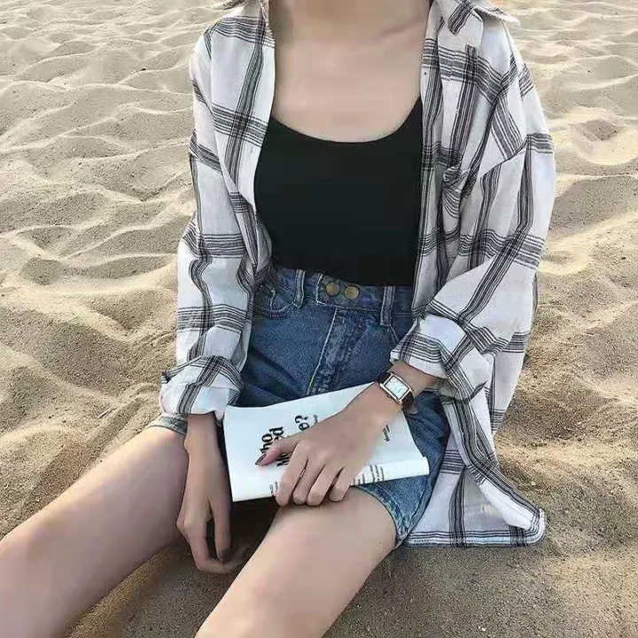 Plaid%20Shirt%20Women's%20Spring%20and%20Autumn%20Thin%20Korean%20Style%20Loose%20Versatile%20Long%20Sleeve%20Shirt%20Sun%20Protection%20Coat%20-%20Image%209
