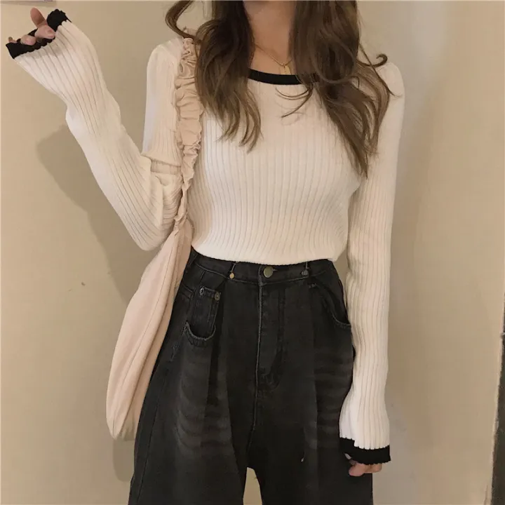IELGY%20Black%20Knitted%20Women's%20clothes%20Casual%20All-match%20Base%20Long-sleeved%20Sweater%20Top%20Jacket%20-%20Image%203