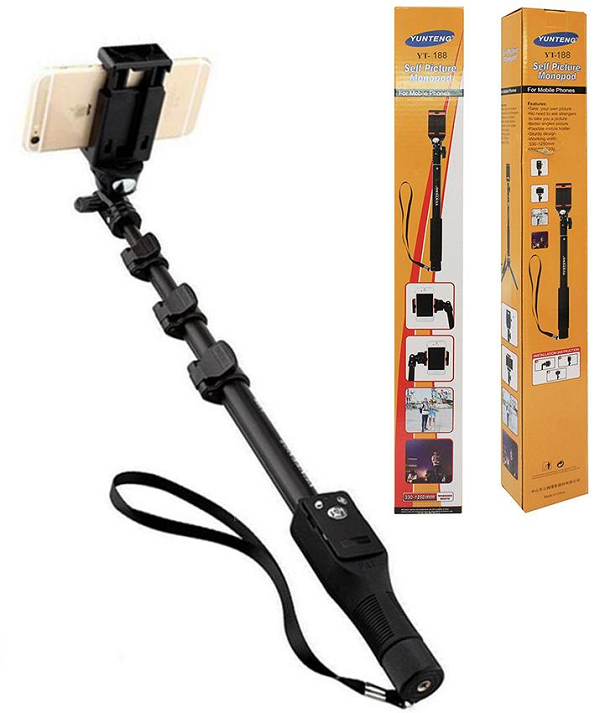 YT1288 Bluetooth MonoPod Selfie Stick for Camera and Smartphone Black 
