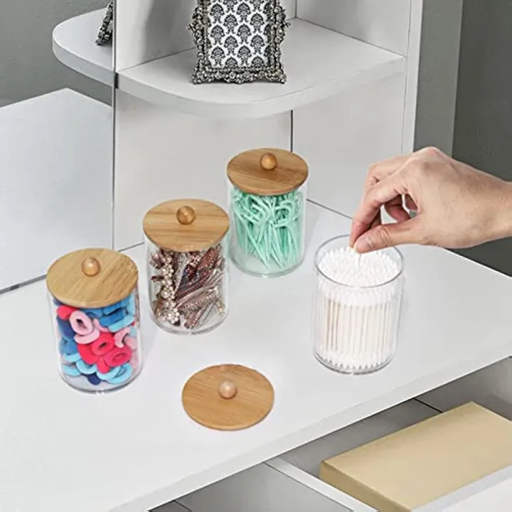 4%20Pack%20Qtip%20Holder,%2010-Ounce%20Bathroom%20Organizer%20Accessories%20Storage%20Containers%20Clear%20Plastic%20Apothecary%20Jars%20with%20Bamboo%20Lids%20for%20Cotton%20Ball,%20Cotton%20Swab,%20Floss%20-%20Image%207