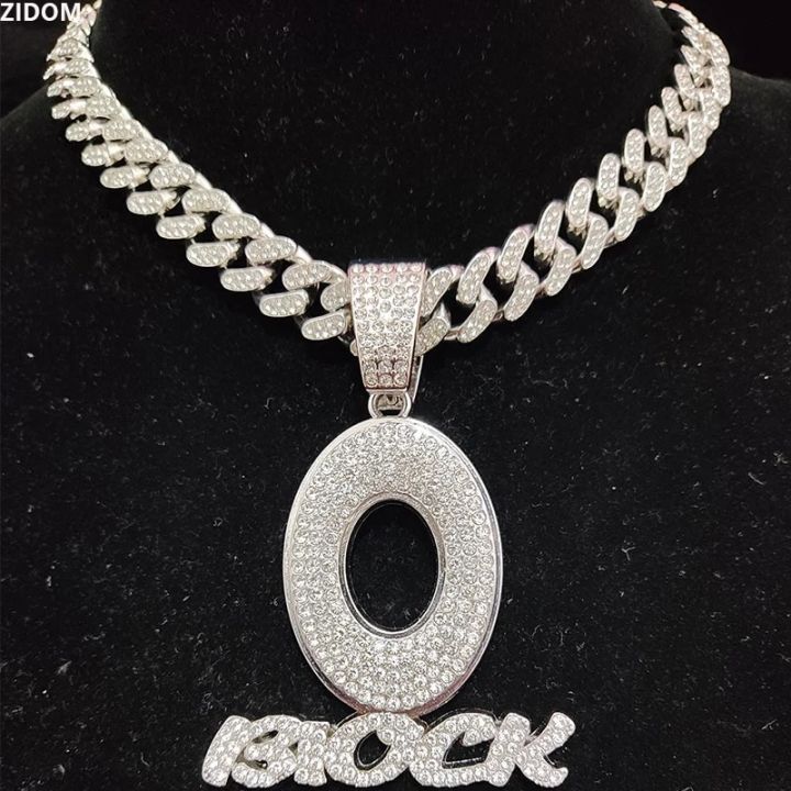 Men Women Hip Hop BLOCK Pendant Necklace Full Crystal Cuban Chain HipHop Letter Necklaces Fashion Charm Jewelry Gifts
