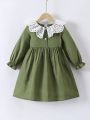 Children’s Qualityful Outfits Baby Girls' Lace Trim Collar Dress, Fit Elegant Dress for Kid’s.
