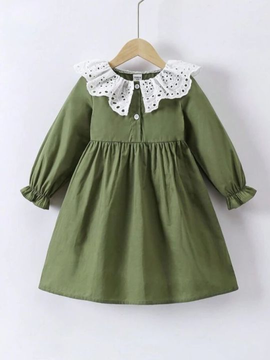 Children%E2%80%99s%20Qualityful%20Outfits%20Baby%20Girls'%20Lace%20Trim%20Collar%20Dress,%20Fit%20Elegant%20Dress%20for%20Kid%E2%80%99s%20-%20Image%203