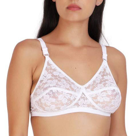 Women's Lace & Net Non-Padded Non-Wired Regular Bra in White