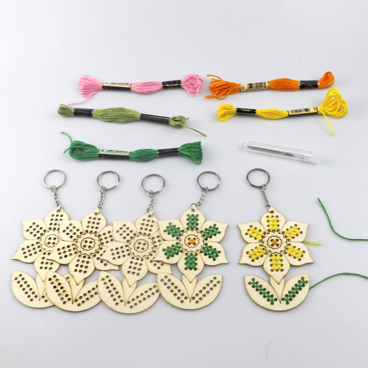 5Pcs%20Wooden%20Sunflower%20with%20Colour%20Embroidery%20Threads%20DIY%20Craft%20Kit%20Home%20Decor%20Cross-stitch%20Keyring%20-%20Image%205