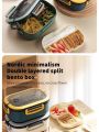 Double Layer Bento Box Portable Microwave Lunch Box with Spoon and Fork Fat Reduction Meal Compartment High Capacity Lunch Box.