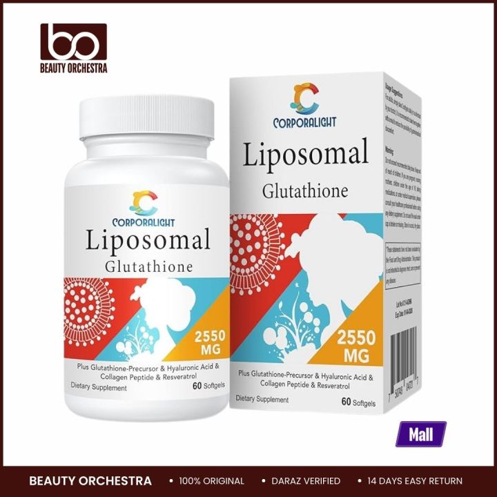 Corporalight Liposomal Glutathione 2550 MG, Made in USA, Master Antioxidant  for Aging Defense, Immune System, Gluten Free & Non-GMO, 60 Softgels
