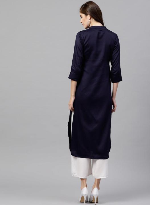 Navy%20Blue%20Linen%20Kurti%20for%20Women%20-%20(Tailor%20Made)%20-%20Image%203