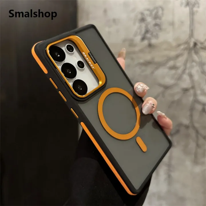 Smalshop%20For%20Magsafe%20Anti-slip%20Armor%20Lens%20Stand%20Phone%20Case%20For%20Samsung%20S25%20S24%20FE%20S23%20Plus%20S22%20Ultra%20Wireless%20Charging%20Black%20Clear%20Cover%20-%20Image%203