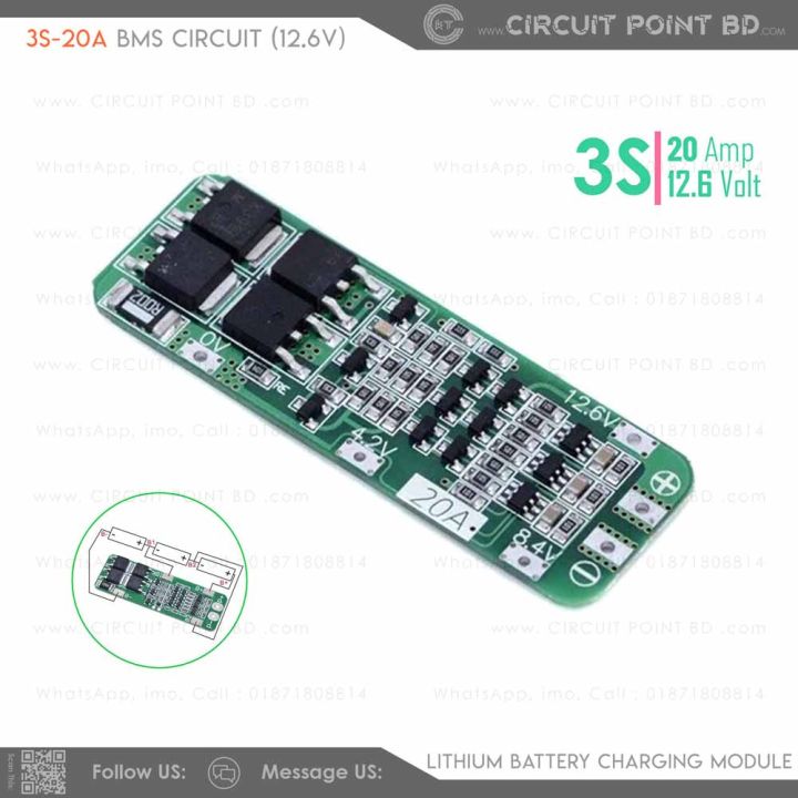 3S BMS 20A Standard Version Circuit Module 11.1V 12.6V 3 x 18650, AA, AAA Lipo Li-ion Lithium Battery Protection Board.