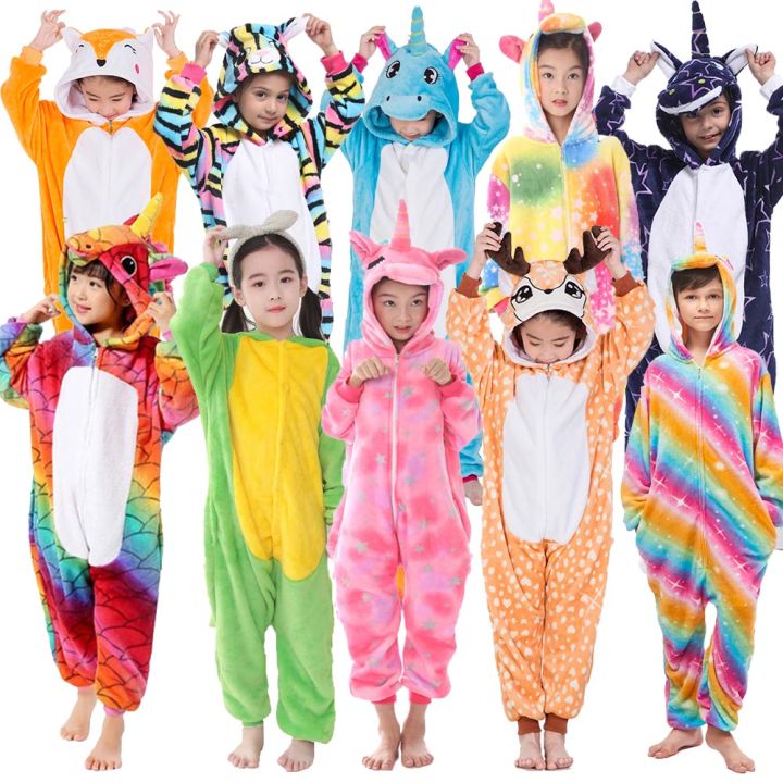 Kigurumi Unicorn Pajamas Kids Girl Sleepwear Onesie Animal Cartoon Jumpsuit Fox Dinosaur Panda Costume Winter Child Boys Pyjamas