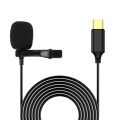 1.5m Omnidirectional Metal Microphone Type C Jack Lavalier Tie Clip Microphone Mini Audio Mic for Computer   Black. 