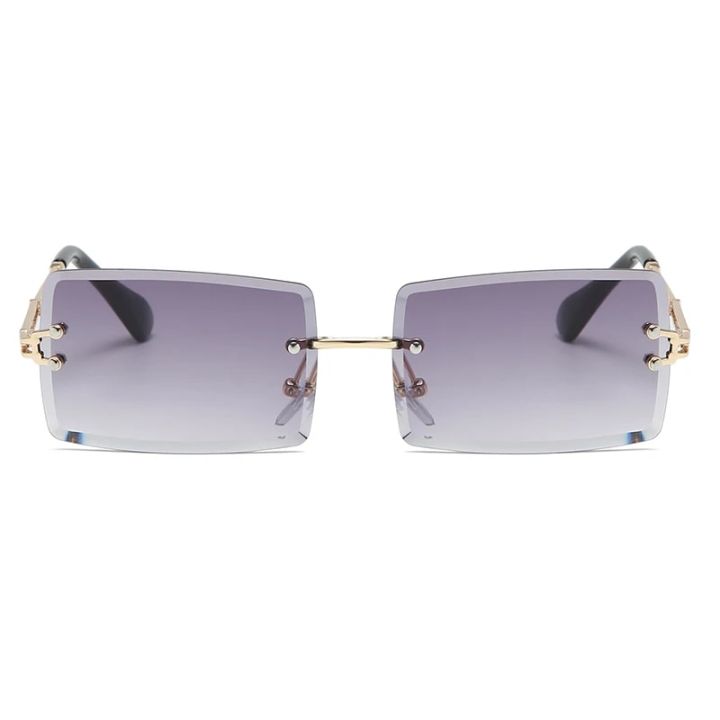 Fashion Rimless Rectangle Sunglasses Women Men Alloy Trendy Brand Small Square Sun Glasses Gradient Black Lens Shades UV400