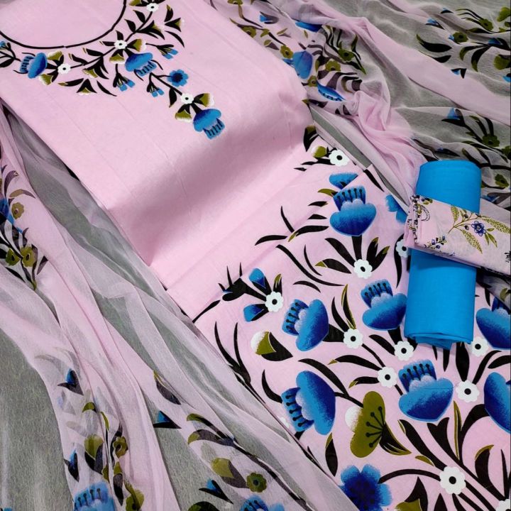 Joypuri Cotton Unstitched Screen Print 3-Piece Set for Women – All-Season Fashion