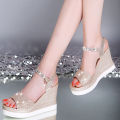 Women's Wedge Sandals2023Summer New Korean Style All-Matching Waterproof Platform Platform High Heel Open Toe Platform Shoes with Buckle.