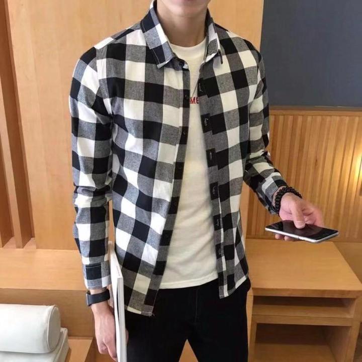 Guangdong Internet Celebrity Rent Male Same Style High Quality Plaid Shirt Men Korean Style Trendy Coat Slim Clothes Men