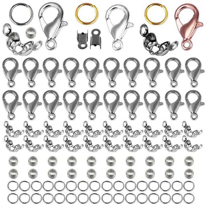 100pcs Lobster Clasp Jump Rings Connector Clasp Crimp End Beads For Bracelet Necklace Chains DIY Jewelry Making Accessories Set