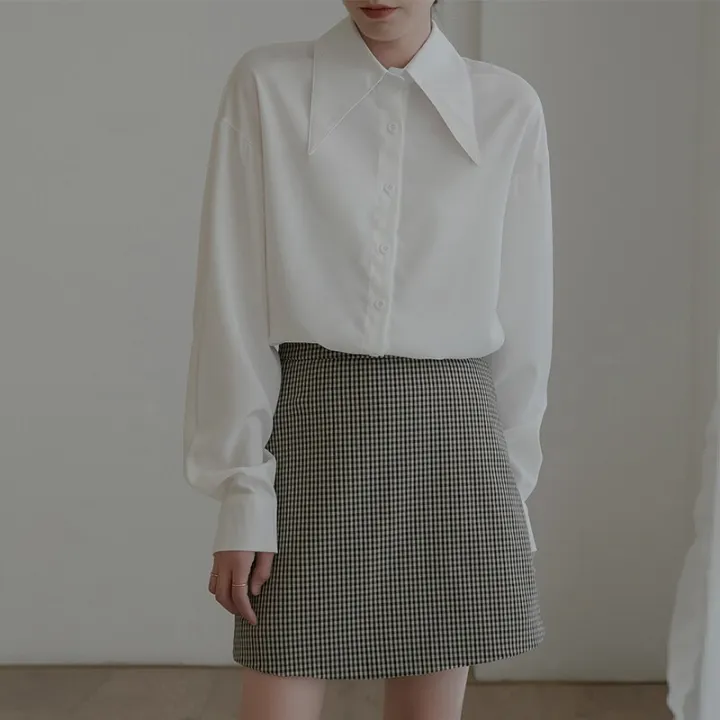 Women%20White%20Pointed%20Collar%20Shirt%20Solid%20Color%20Full%20Sleeve%20Shirt%20Women%20Safari%20Style%20Spring%20Summer%20New%20Temperament%20Lightweight%20Lq22%20-%20Image%205