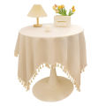 French ins and wind beige tassel round table cloth tablecloth, light luxury, high-end modern round coffee table tablecloth. 