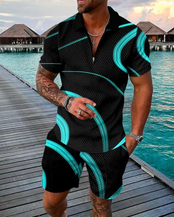 2023%20Summer%20New%20Sports%20Suit%20Men%203d%20Printed%20Casual%20Short%20Sleeve%20T%20Shirt%20Men's%20Lapel%20Zip%20Polo%20Shirt%20Men's%20Clothing%20Tracksuit%20-%20Image%202