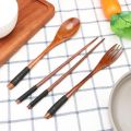 Wooden Tableware Set - Handmade, 4-Piece Dinnerware with Spoon, Chopsticks, Fork for Home Dining, Rice & Soup.