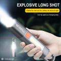 Smiling Shark SD1023 LED Torch Light XPE Super Bright Flashlight With Hook Camping Light USB Rechargeable Zoomable Waterproof.