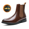 British Style Chelsea Boots Men Mid Calf Dress Shoes Business Formal Ankle Boots Antumn Bota Masculina Split Leather Shoes KEEMEEUYZO. 