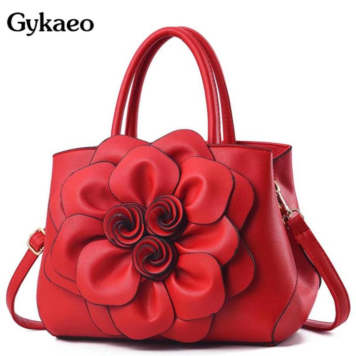 Gykaeo Luxury Handbags Women Bags Designer PU Leather Floral Tote Bag Ladies Casual Flower Messenger Shoulder Bags Bolsos Mujer
