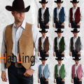 Men's Cow Leather Western Denim Suit Vest Steampunk Style Waistcoat Summer Party S-XXXL. 