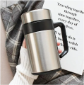 Stainless Steel Travel Mug with Handle, 400 ML Leakproof Double Wall Vacuum Insulated Thermal Water Bottle, 12 Hour Heat Retention, 24 Hour Cold Retention for Tea, Water, and Coffee (Silver). 