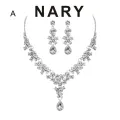 Women Prom Wedding Bridal Faux Crystal Rhinestone Necklace Earrings Jewelry Set. 