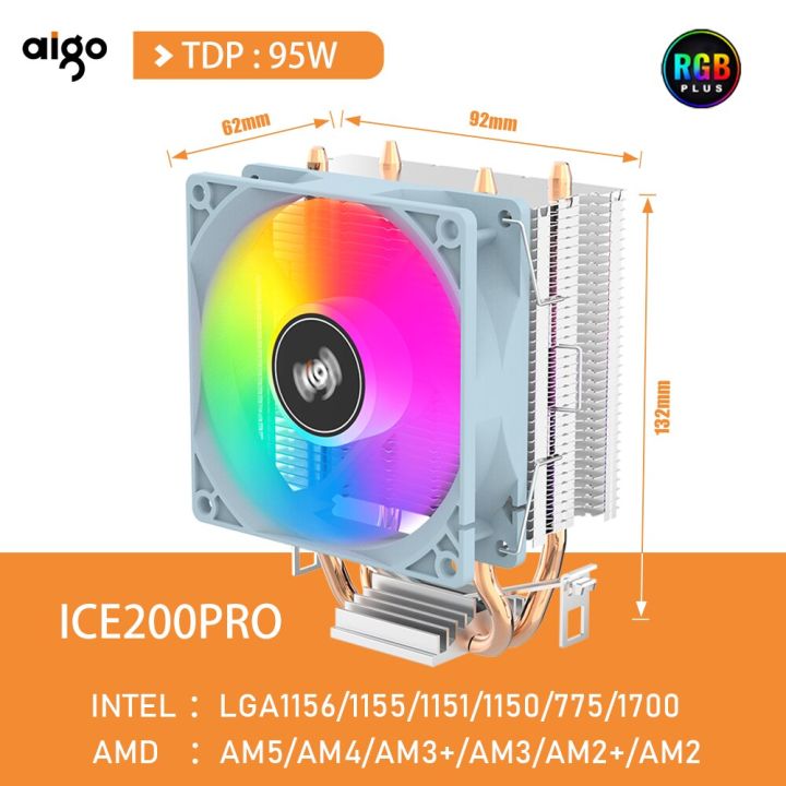 Aigo ICE200PRO Air CPU Cooler 2 Heatpipes Radiator Cooling 3PIN PWM Fan ...