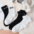 Socks Women Sweet Lace Stockings Lolita Cute Kawaii Black White Bow Cotton Autumn Winter Ruffle Streetwear Harajuku Sox Girls. 