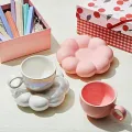 Simple Sunflower Coffee Mug Set Office Home Macaroon Series Coffee Ceramic Cups and Saucers Pink Pearl White Creative Cute Cup. 