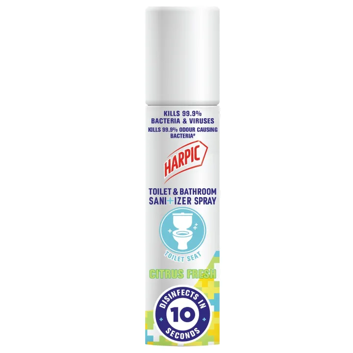 Harpic Toilet Seat Sanitizer Spray, Kills 99.9% Germs on Toilet Seat Covers, Basin Tap and Doorknob in 10 seconds, Citrus Fresh, 90ml