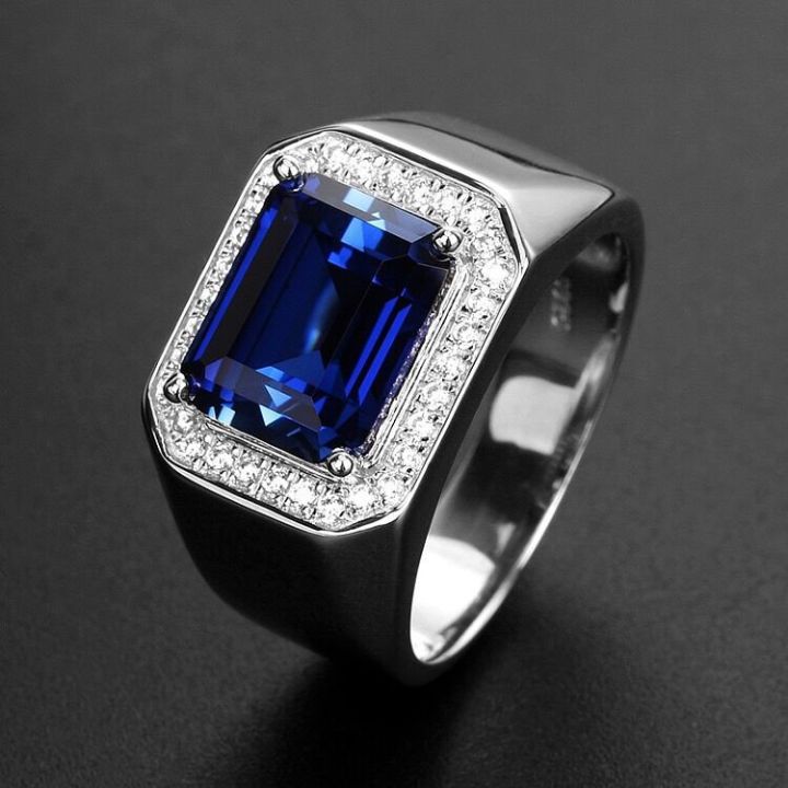(New) vintage sapphire ring for men s925 silver color blue gemstone green emerald white gold ring engagement wedding male rings