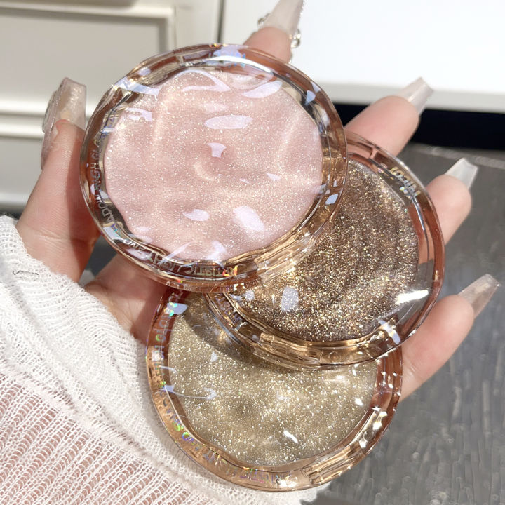 Waterproof Monochrome Pink Highlight Powder Highlighter Cosmetics Palette Brighten Glitter Makeup Skin