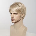 Happy Night ELEMENT Short Synthetic Light Blonde Loose Straight Hair Wig with Bangs Cosplay Party Daily Use Wigs for Man Natural Fiber. 