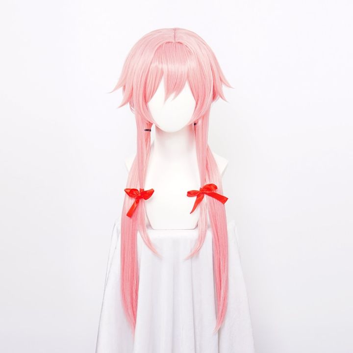 ccutoo Synthetic Gasai Yuno Wig Long Pink Hair Wig Anime Future Diary Cos Hair Cosplay Wig + red ribbon+ wig cap