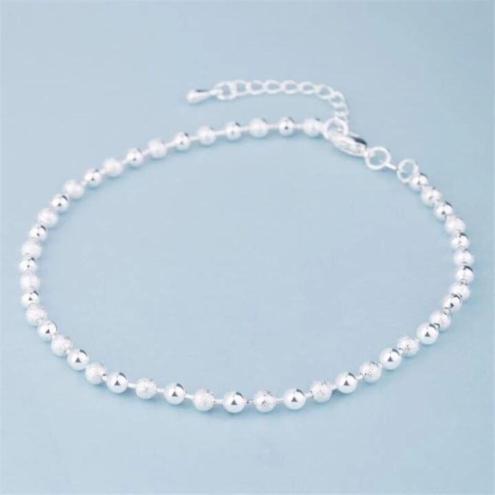 【Latest Style】 KOFSAC Summer Fashion 925 Sterling Silver Anklets For Women Beach Party Beads Ankle Chain Bracelet Foot Jewelry Girl Gifts